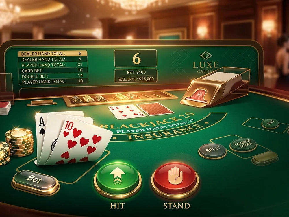 Mesa de Blackjack de luxo no iwc777 com cartas e fichas