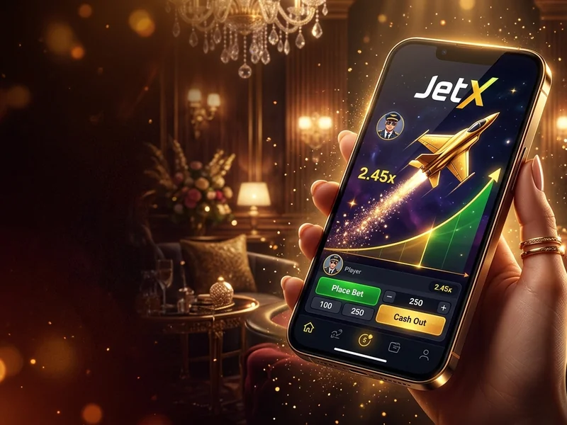 Interface do aplicativo iwc777 mostrando o jogo JetX em um smartphone, com foco na jogabilidade móvel e acesso fácil.