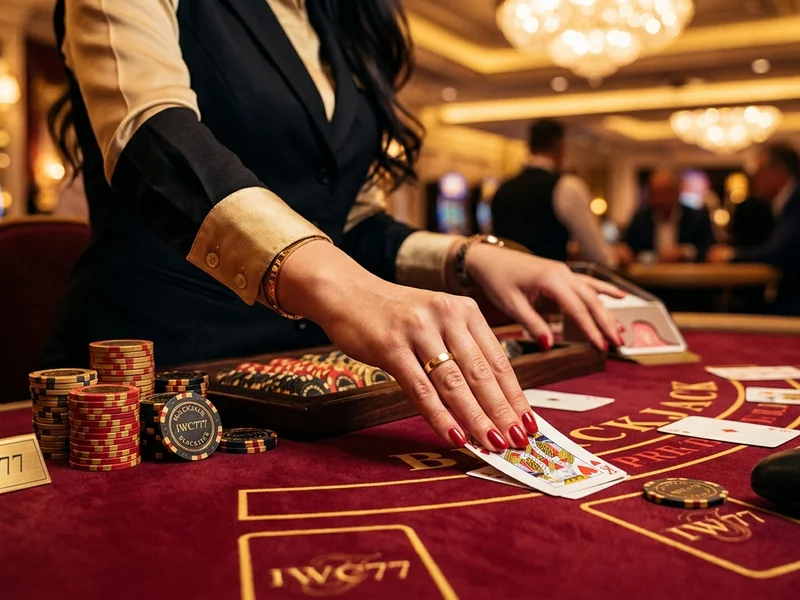 Dealer ao vivo em uma mesa de Live Blackjack no iwc777