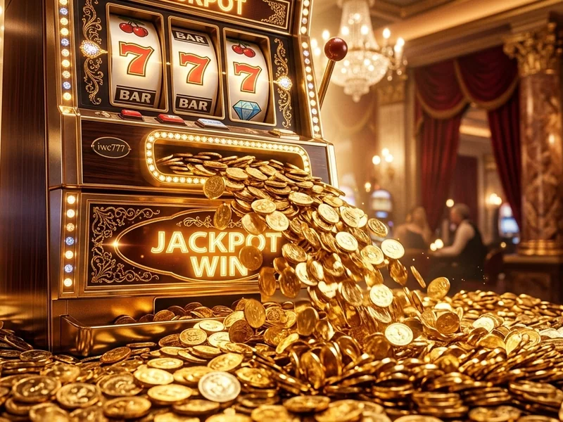 Slot com jackpot progressivo exibindo uma grande quantia de moedas de ouro e o texto 'MEGA WIN' na iwc777.